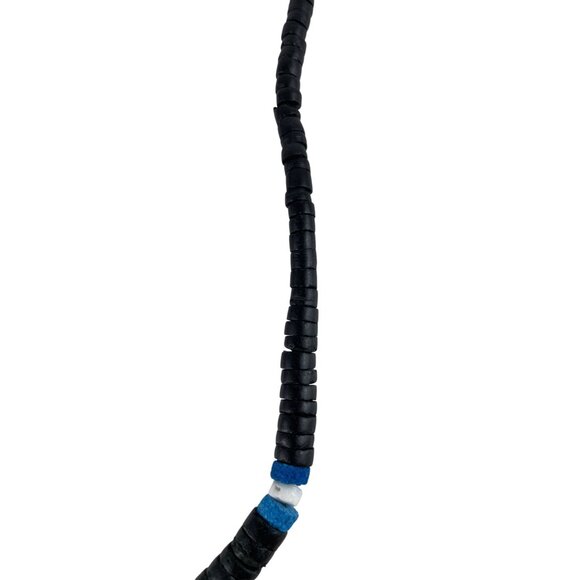 Vintage Black & Blue Beaded Necklace With Shark Tooth Pendant Surfer Beach - Picture 5 of 6